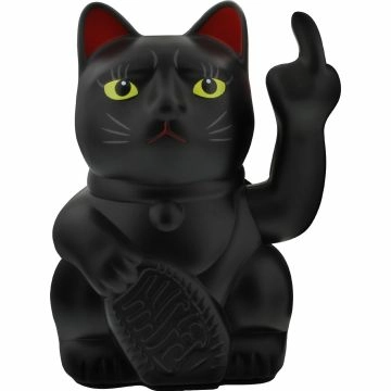 Winkekatze Stinkefinger, schwarz, 15 cm