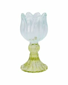Kerzenst&auml;nder Tulpe/Teelicht, hellblau/gr&uuml;n, 14 cm