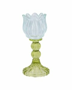 Kerzenst&auml;nder Tulpe/Teelicht, hellblau/gr&uuml;n, 18 cm