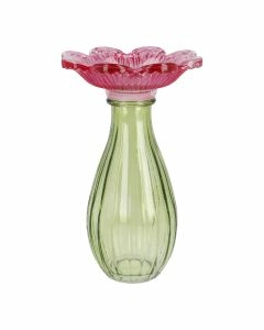 Vase Bl&uuml;tenform, pink/gr&uuml;n, 17 cm