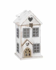 Holz-Laterne Haus, wei&szlig;, 17.5 x 34 cm