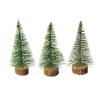3er Set Tanne mit Schnee, Mini, grün, 6 cm