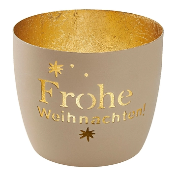 Windlicht Spruch/Xmas, Frohe Weihnachten/sand, 10 x 8.5 cm