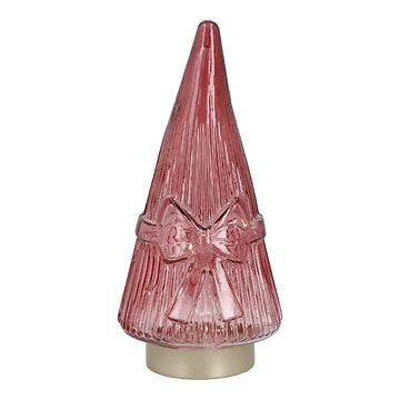 LED-Glastanne mit Schleife, rot, 23 cm