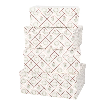 4er Set Geschenkkarton Scandi, Kranz/Raute