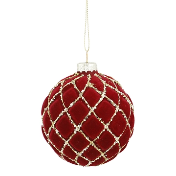 Kugel Samt-Dekor, Gitter/dunkelrot, 8 cm