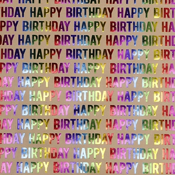 Geschenkpapier Kraft, Happy Birthday/Rainbow, 2 m