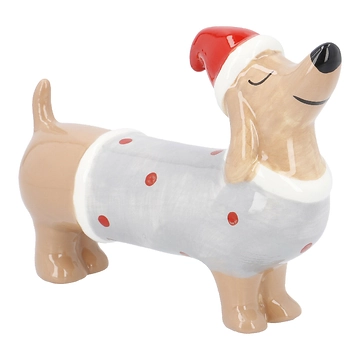 Deko-Hund Weihnachten, grau, 14 cm