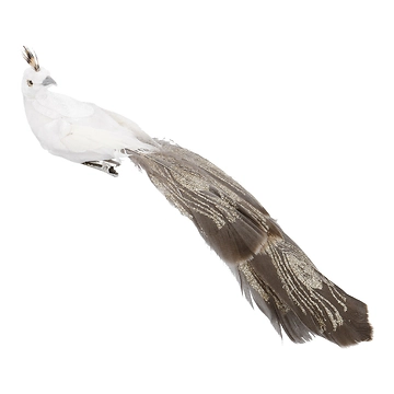 Pfau mit Clip, weiß, 19 cm
