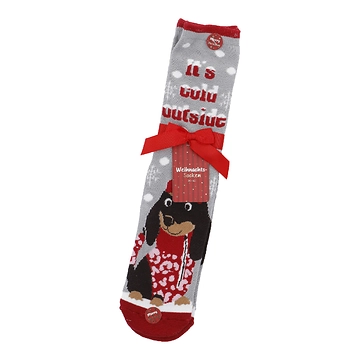 Anti-Rutschsocken Xmas, Dackel/grau-pink, Größe 36 - 41