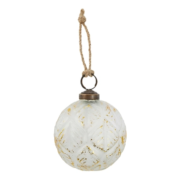 Glaskugel Blätter, creme/gold, 7 cm