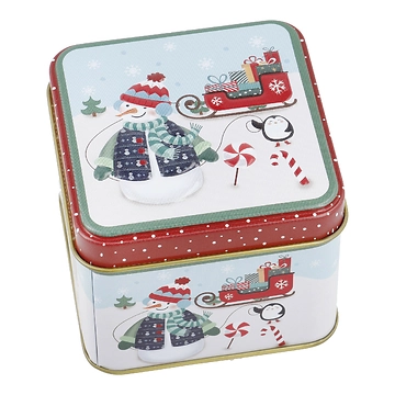 Keksdose Mini, Schneemann/blau, 8 x 8 x 6 cm