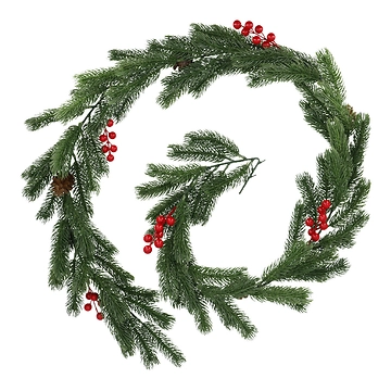 Girlande Tanne mit Beeren, grün/rot, 175 cm