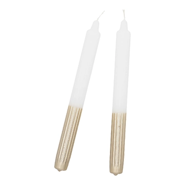 2er Set Stabkerze Rillen, weiß/gold, 24 cm