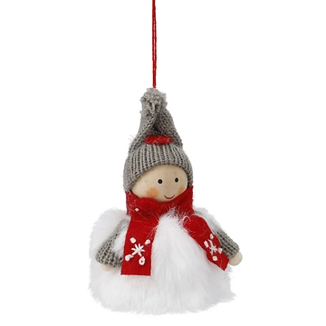 Anhänger Wichtel mit Schal, Junge/grau/rot, 11 cm