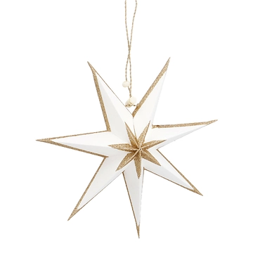 Papierstern, weiß/gold, Uni, 18 cm