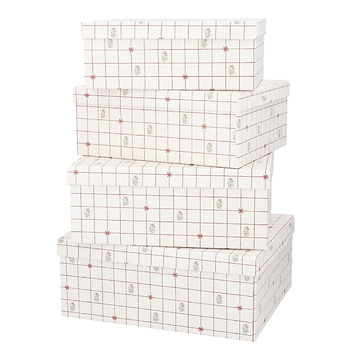 4er Set Geschenkkarton Scandi, Mistelzweig/Karo