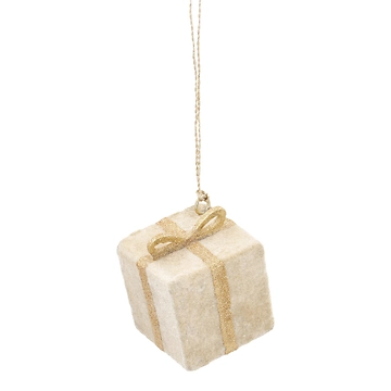 Anhänger Samt-Geschenk, Uni/creme, 5 x 6 cm