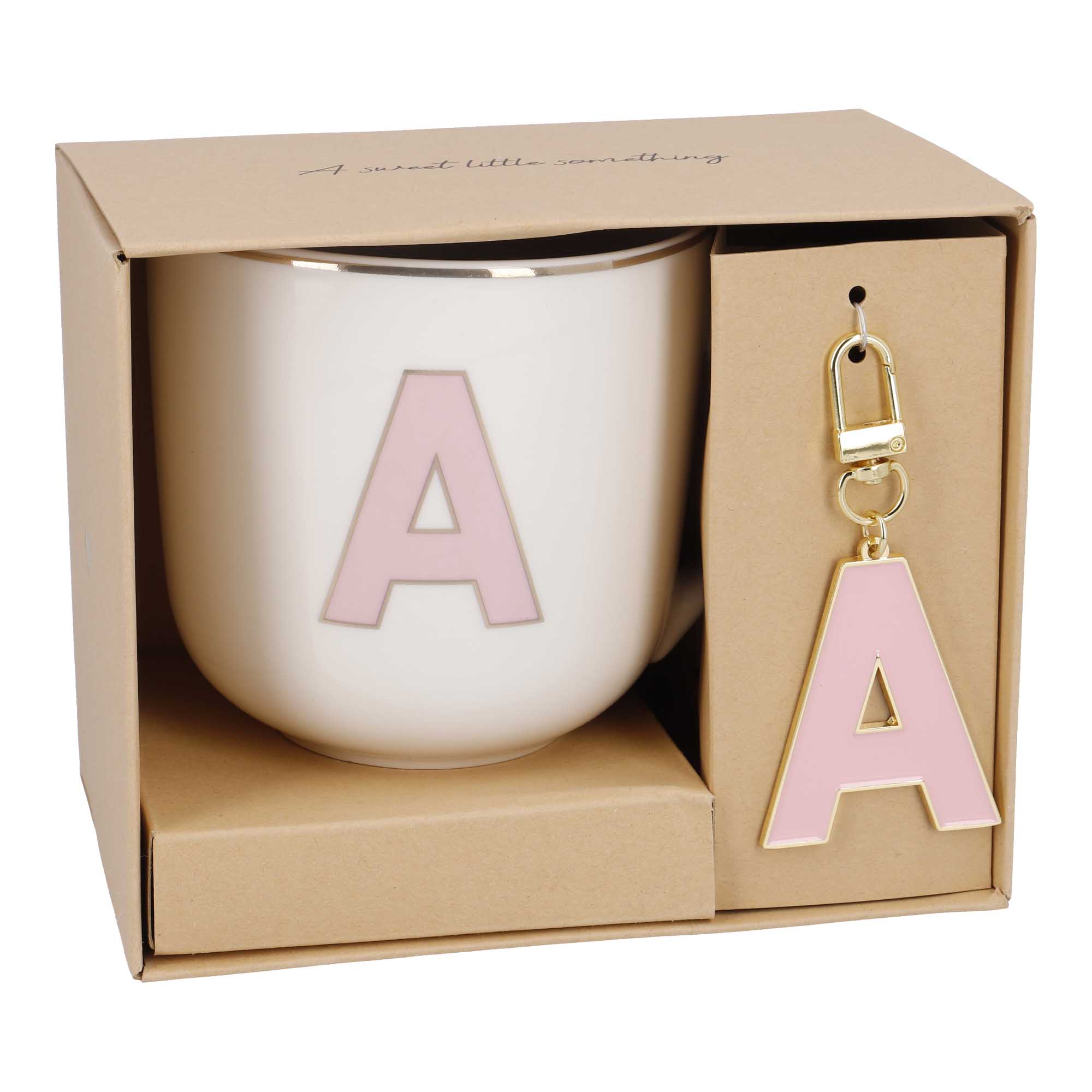 Becher Buchstabe mit Schlüsselanhänger, A/rosa, 450 ml