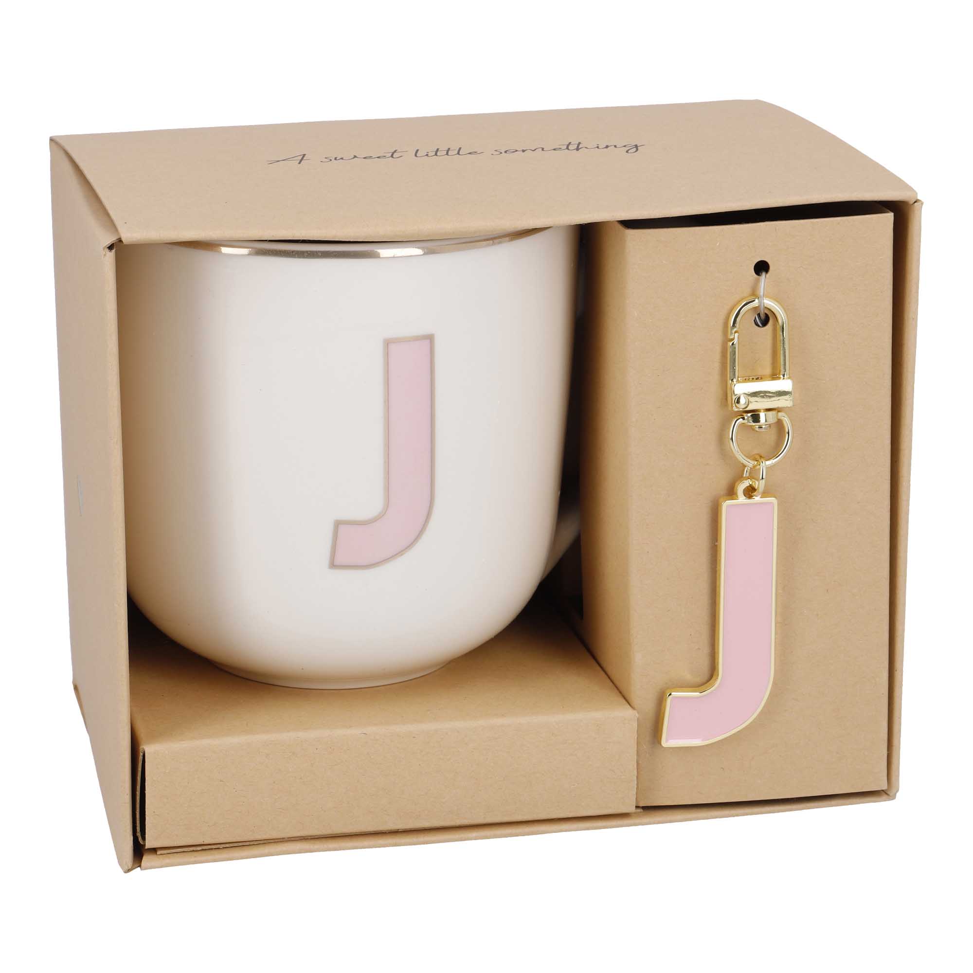 Becher Buchstabe mit Schlüsselanhänger, J/rosa, 450 ml