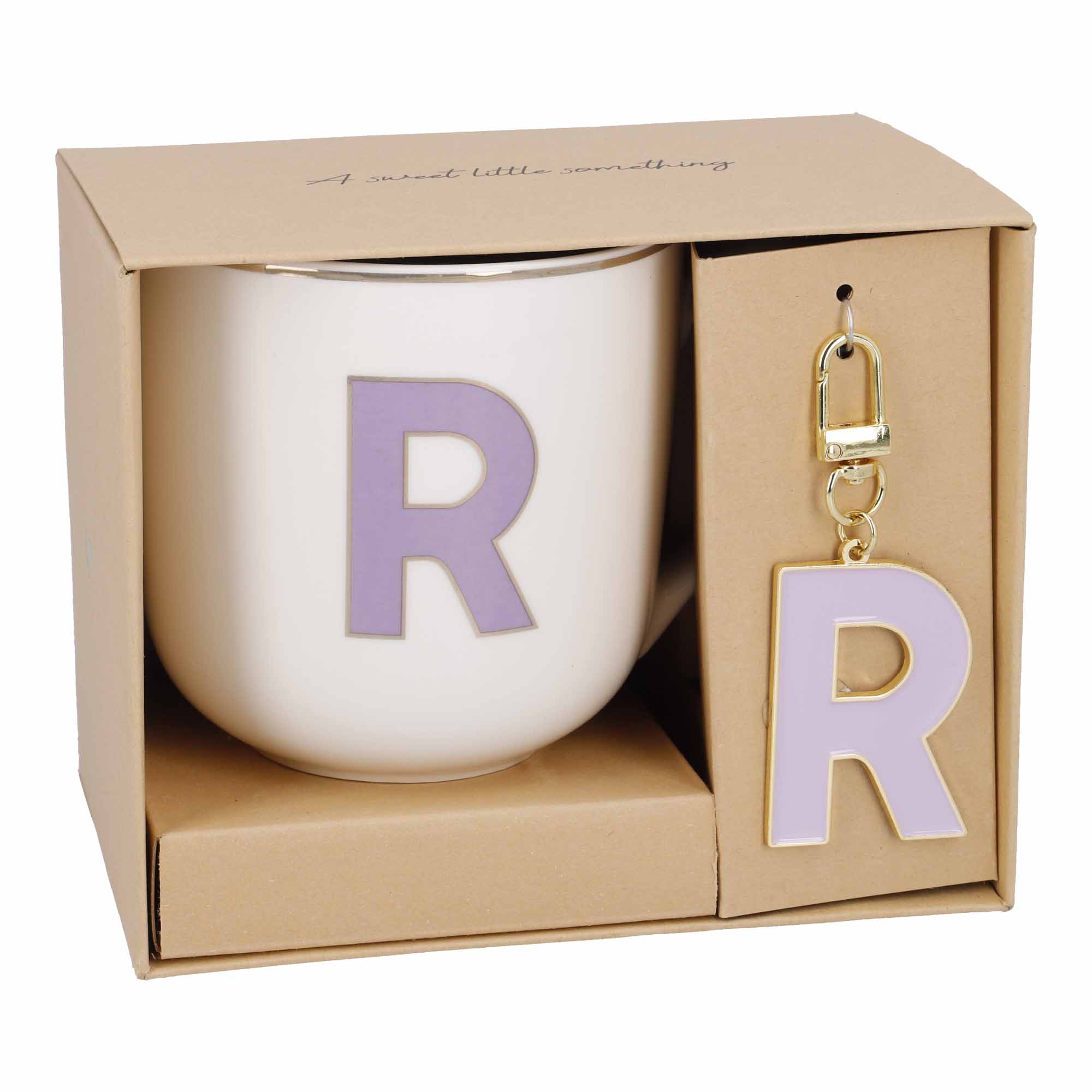 Becher Buchstabe mit Schlüsselanhänger, R/lila, 450 ml