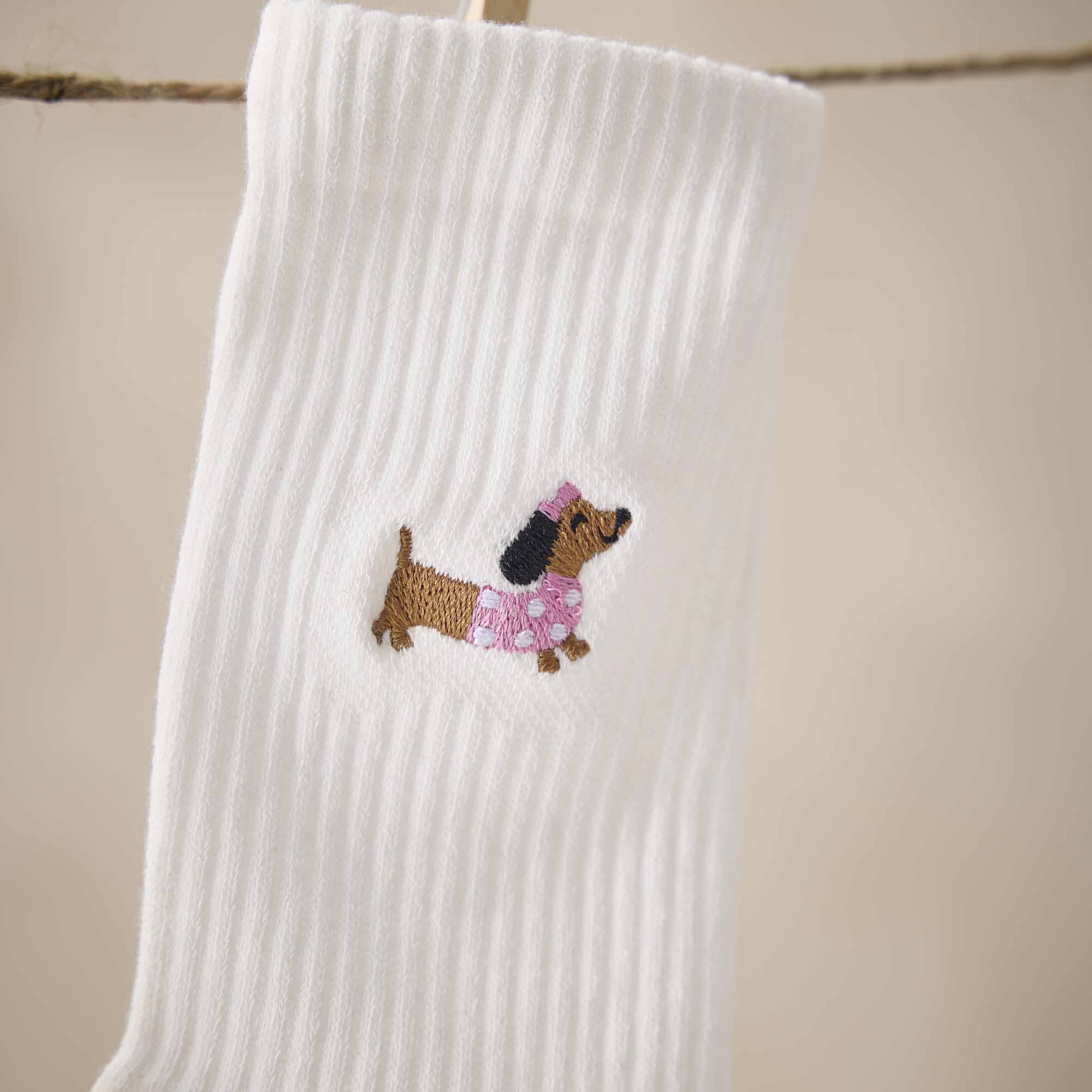Socken Stick-Motiv, Dackel/rosa, Größe 35-42