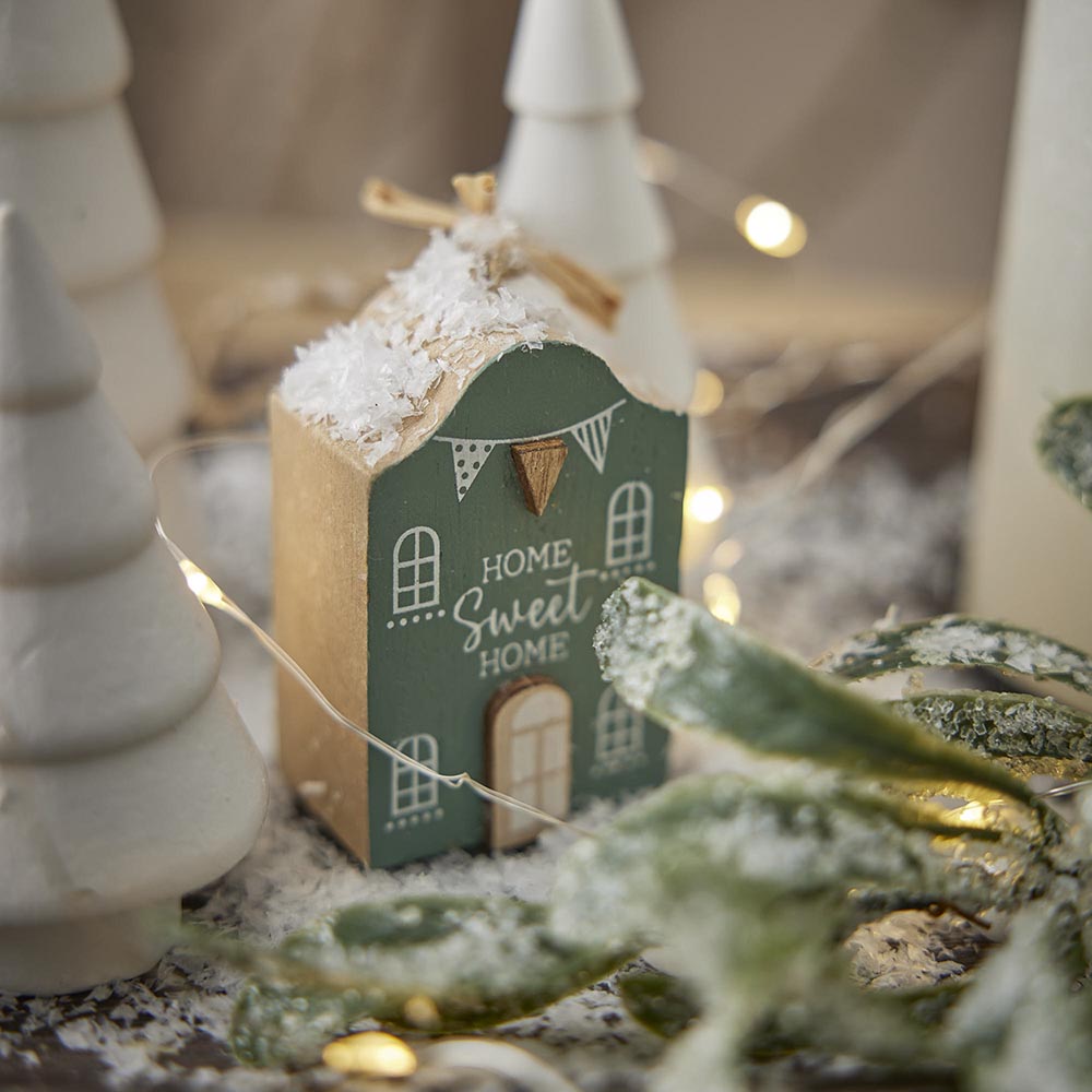 Anhänger Haus mit Spruch, grün, 6 cm