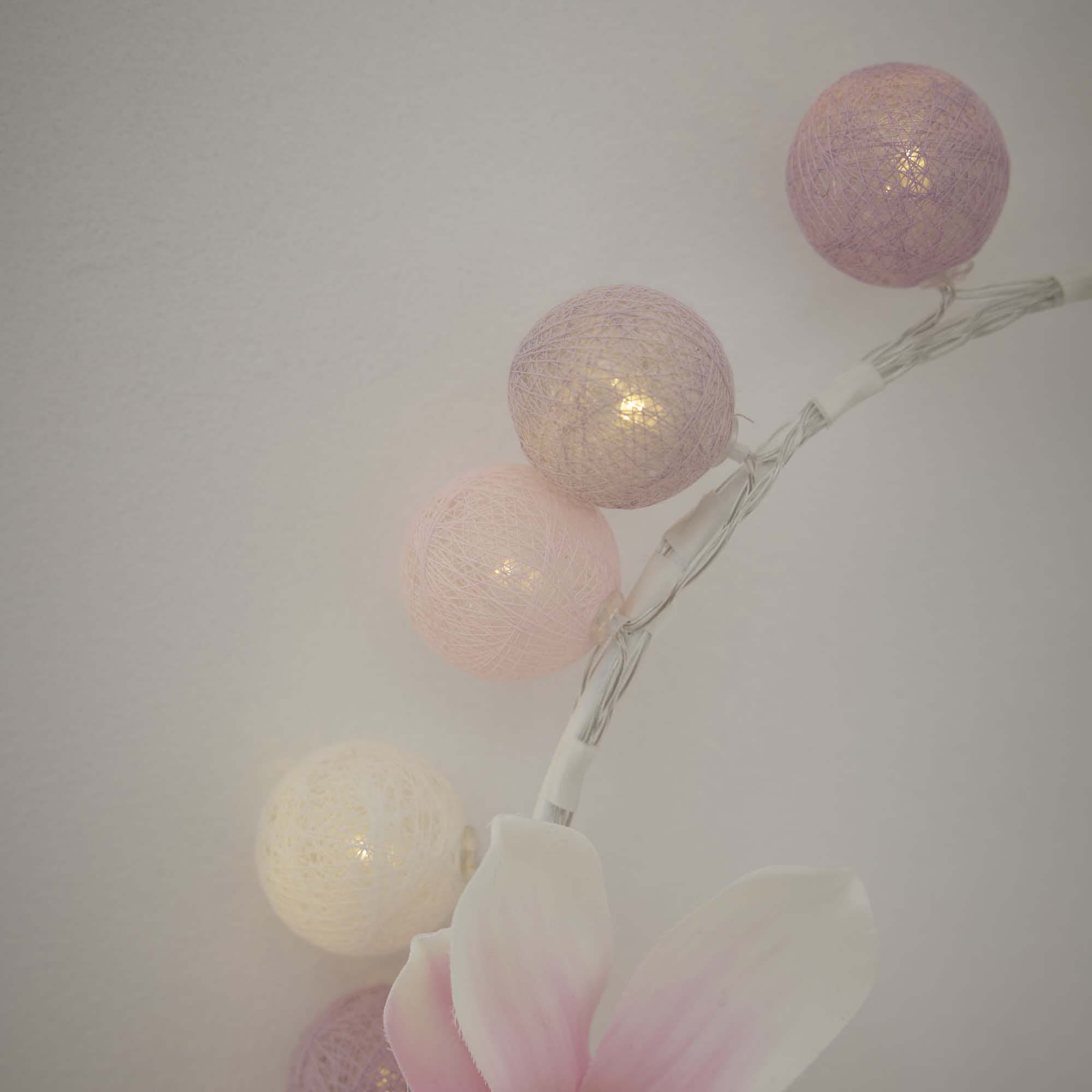 LED-Lichterkette Textilball, pink/weiß/lila, 24er