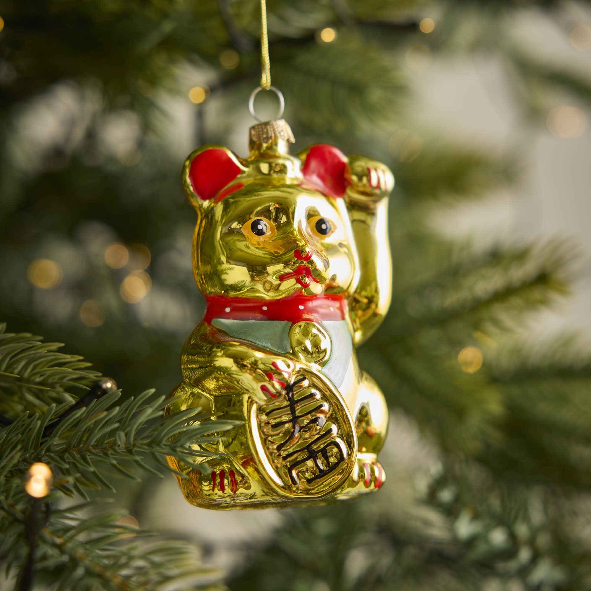Anhänger Fancy, bunt, Winkekatze/gold, 10.5 cm