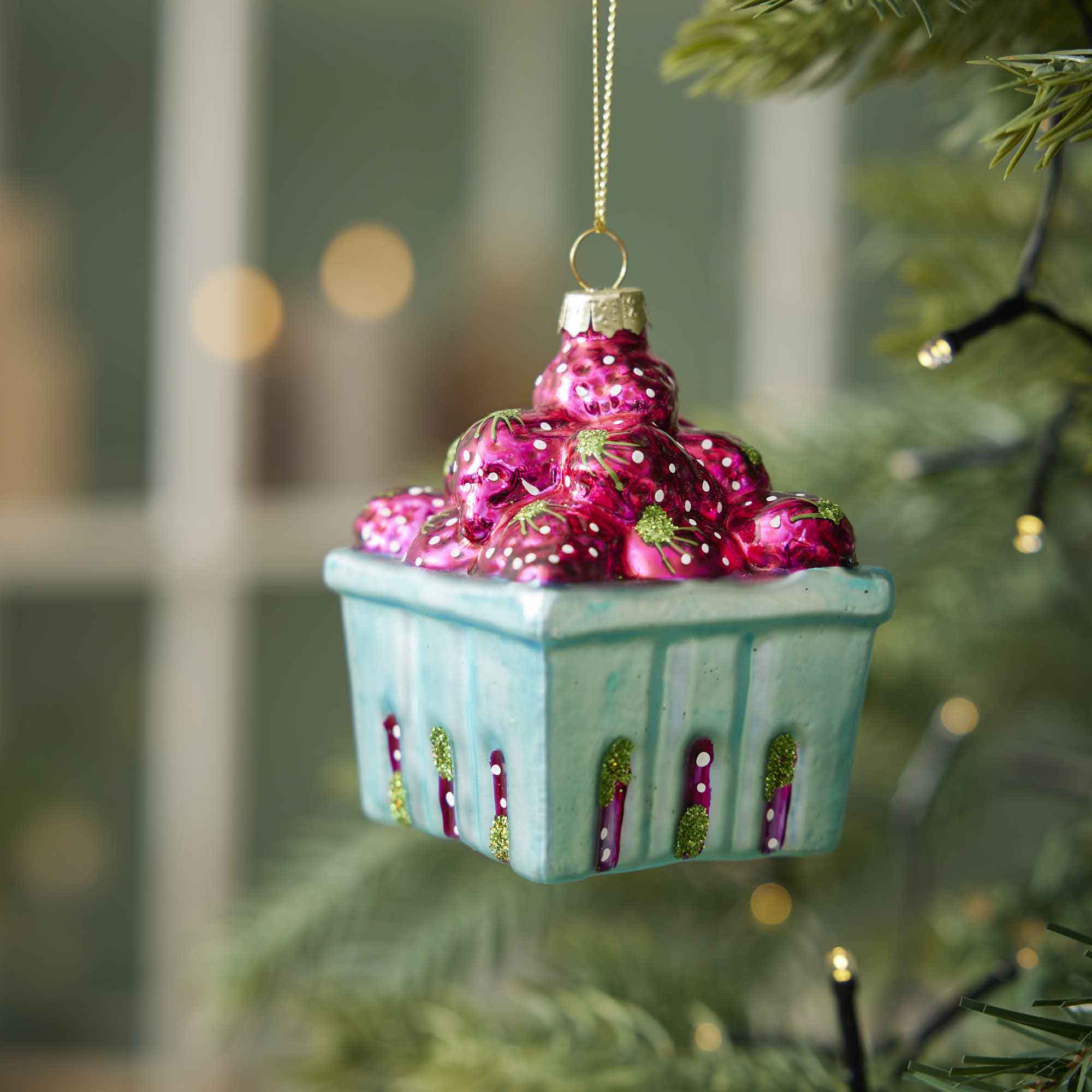 Anhänger Fancy, bunt, Erdbeeren/Korb, 9 cm