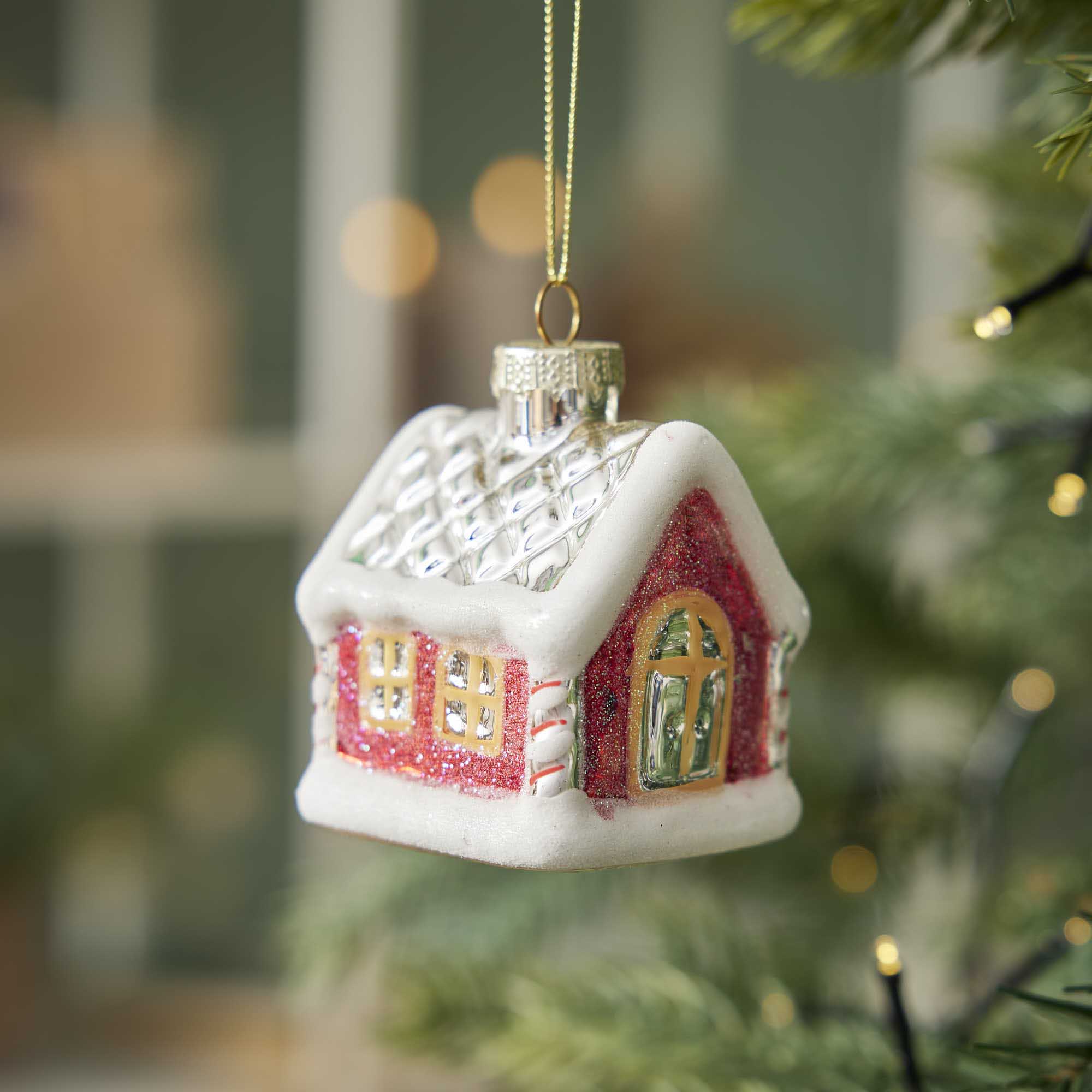 Anhänger Fancy, bunt, Haus/Schnee, 7 cm