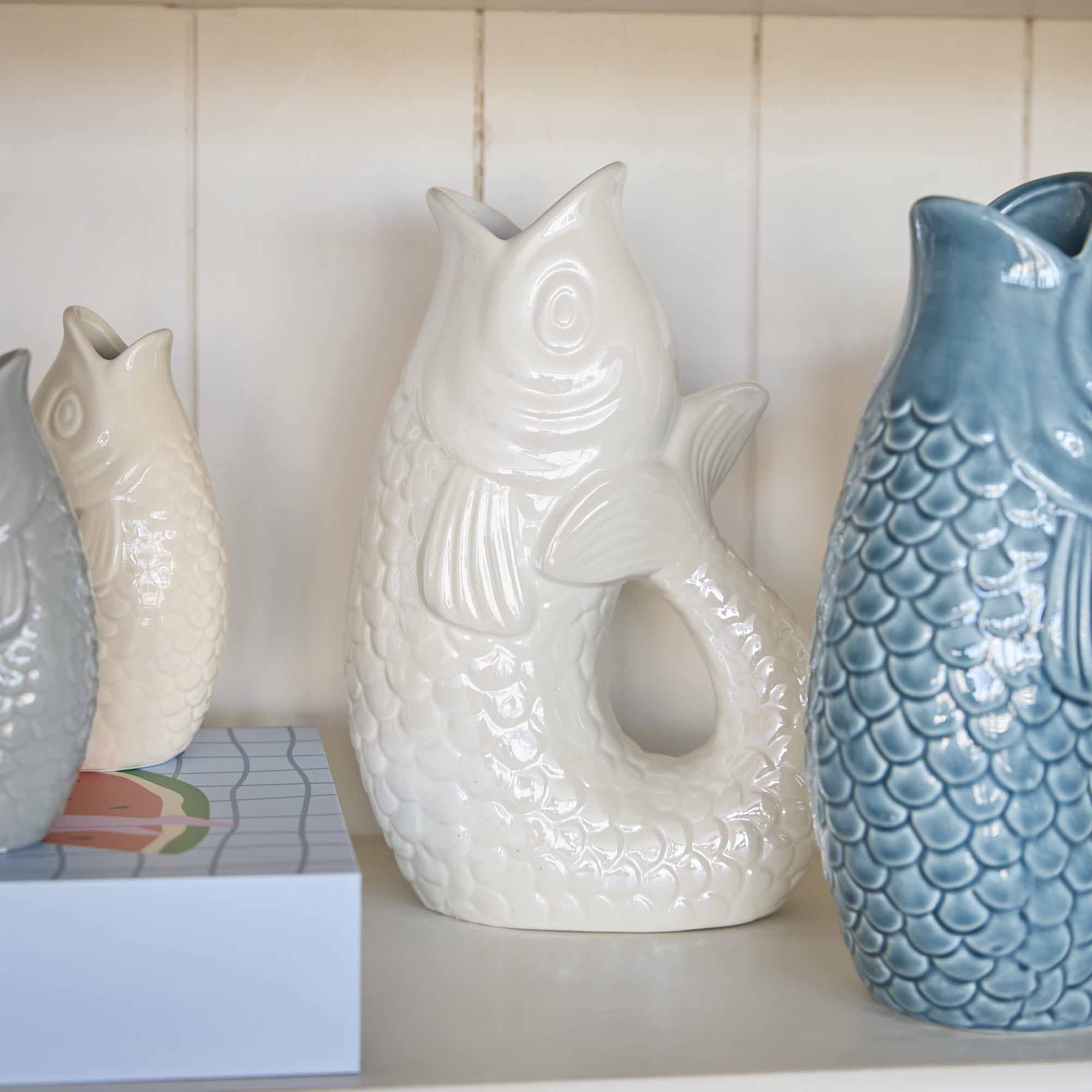 Vase Fisch, weiß-pearl, 25 cm