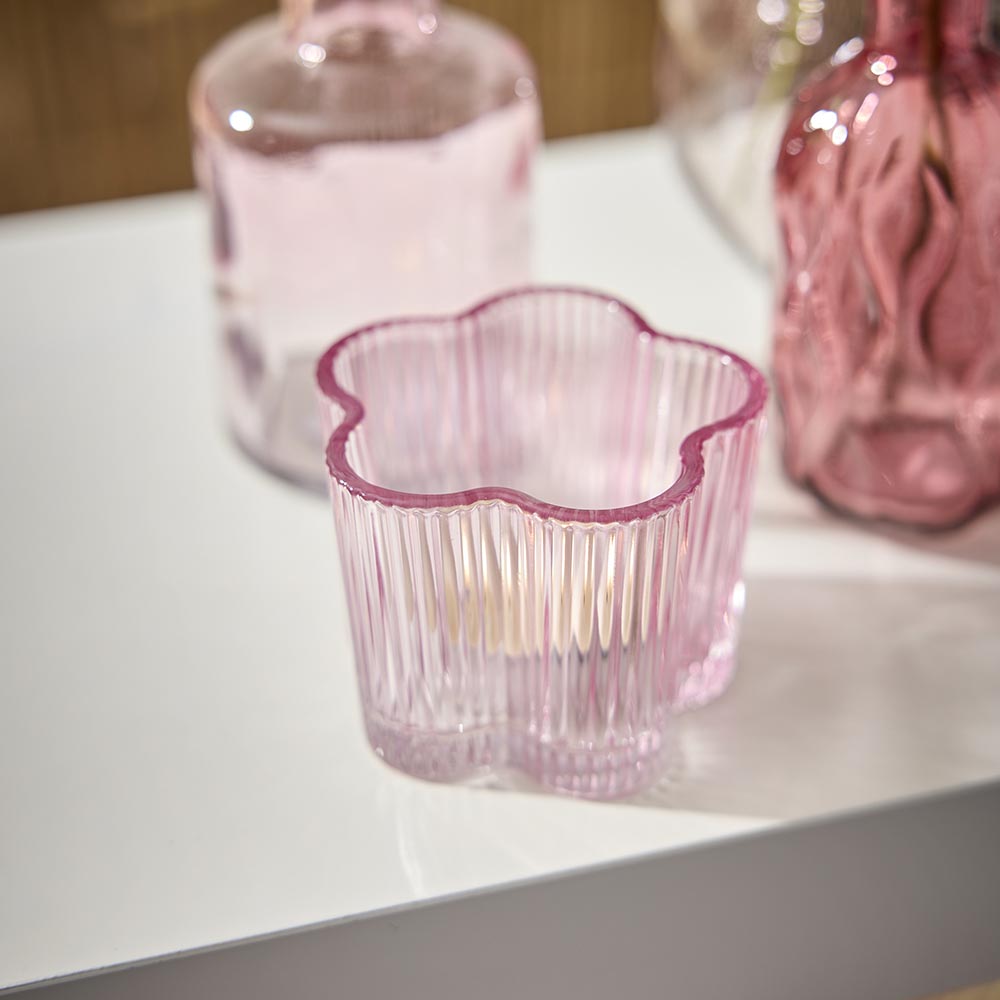 Teelichthalter Blume, rosa, 8 x 6 cm