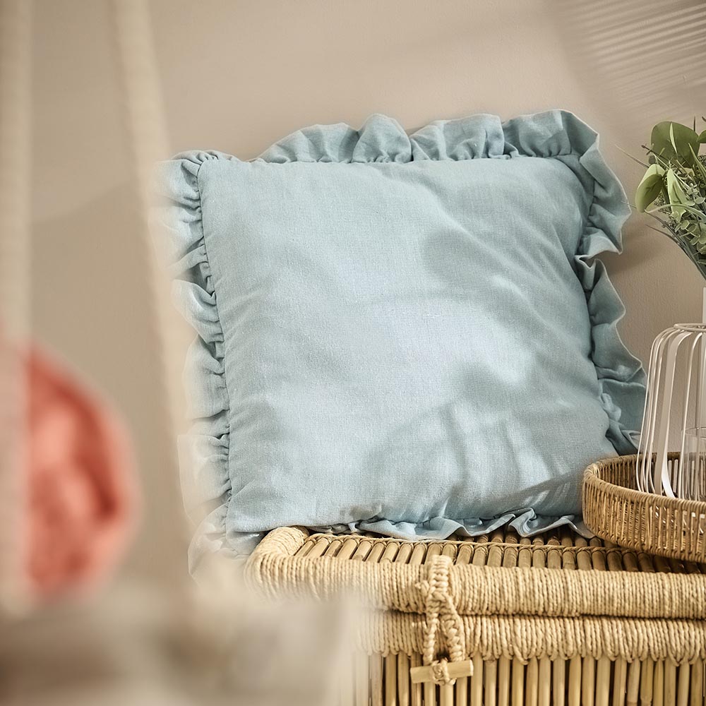 Kissen Rüschen, blau, 45 cm