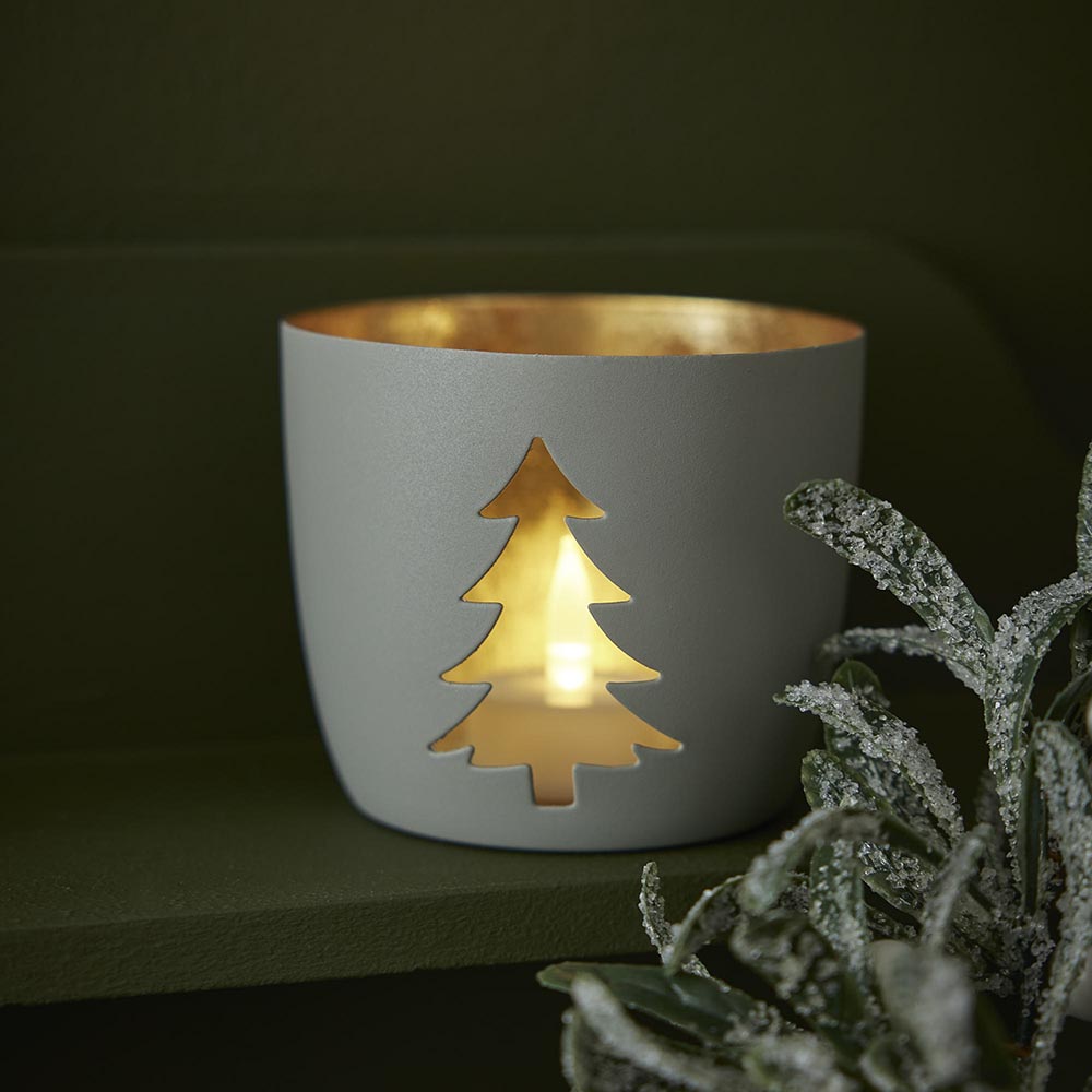 Windlicht Spruch/Xmas, Tanne/hellgrau, 10 x 8.5 cm