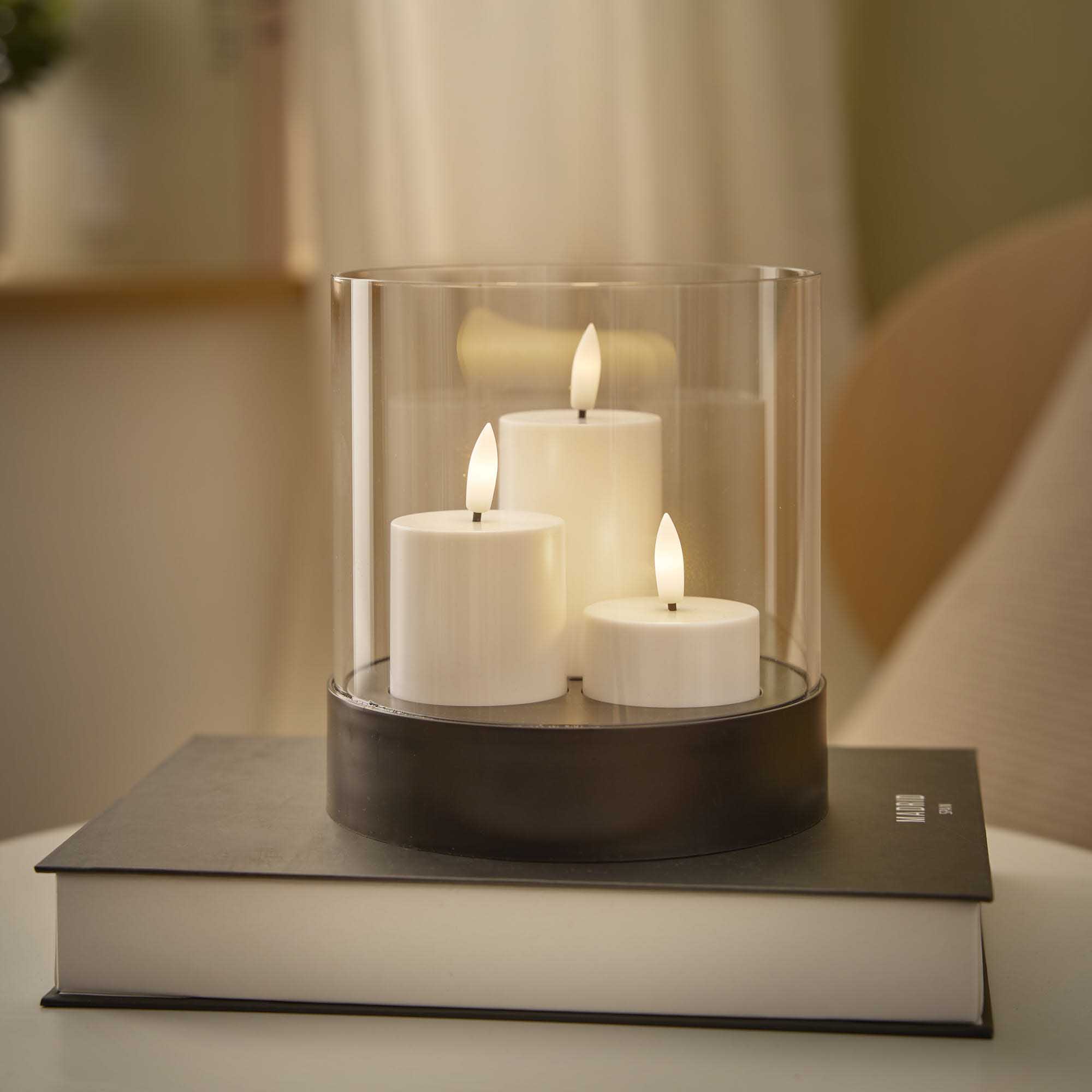 LED-Kerzen-Trio im Glas, schwarz, 14 x 15.3 cm