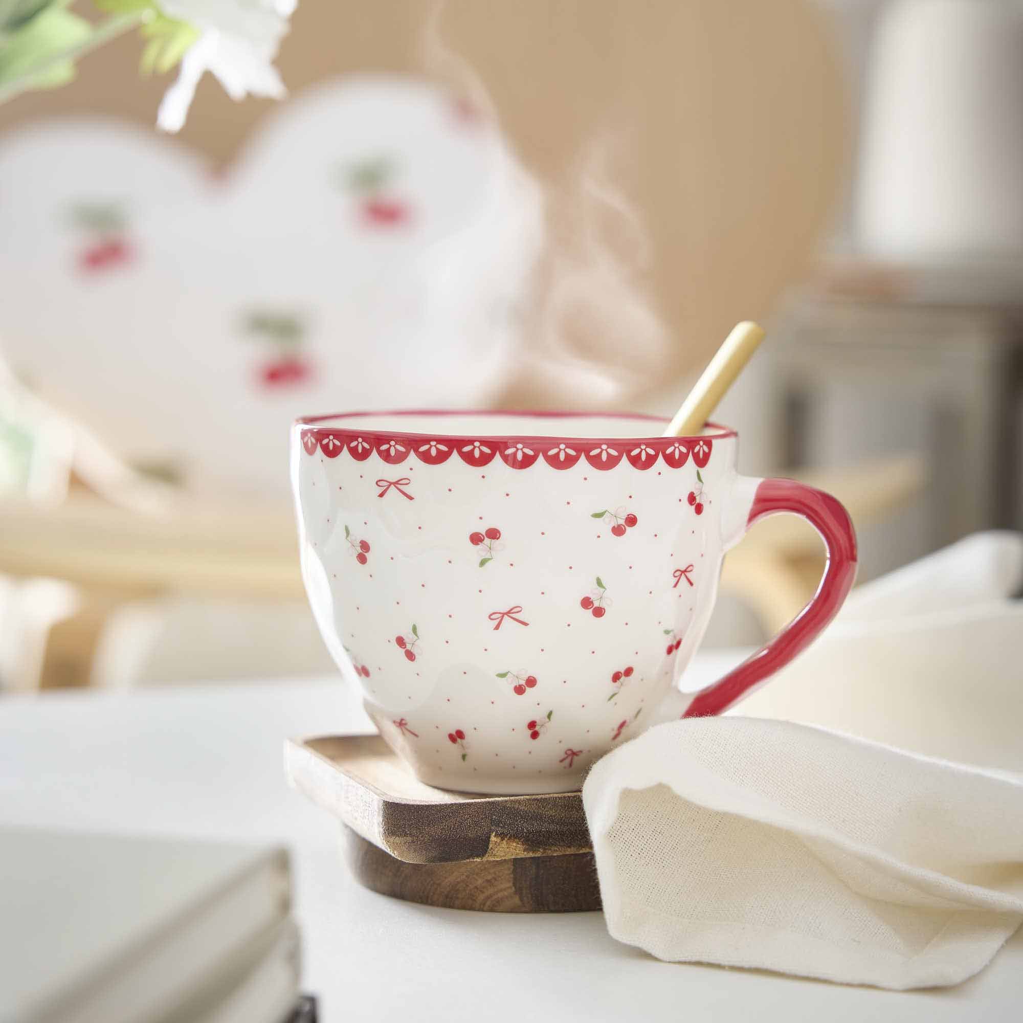 Becher Kirschen/Schleifen, weiß/rot, 450 ml