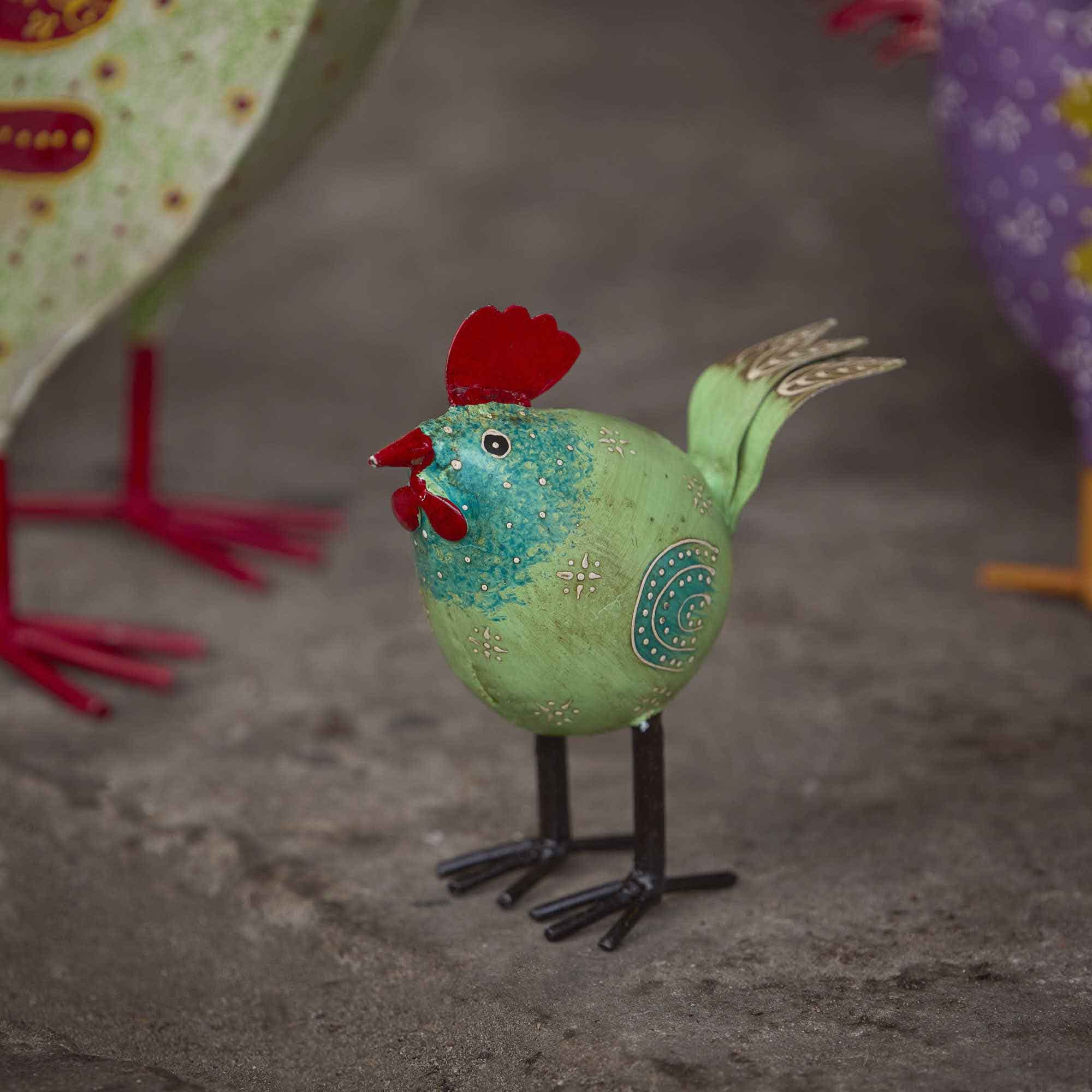 Hahn Nils, grün/Sonne, Höhe 15 cm