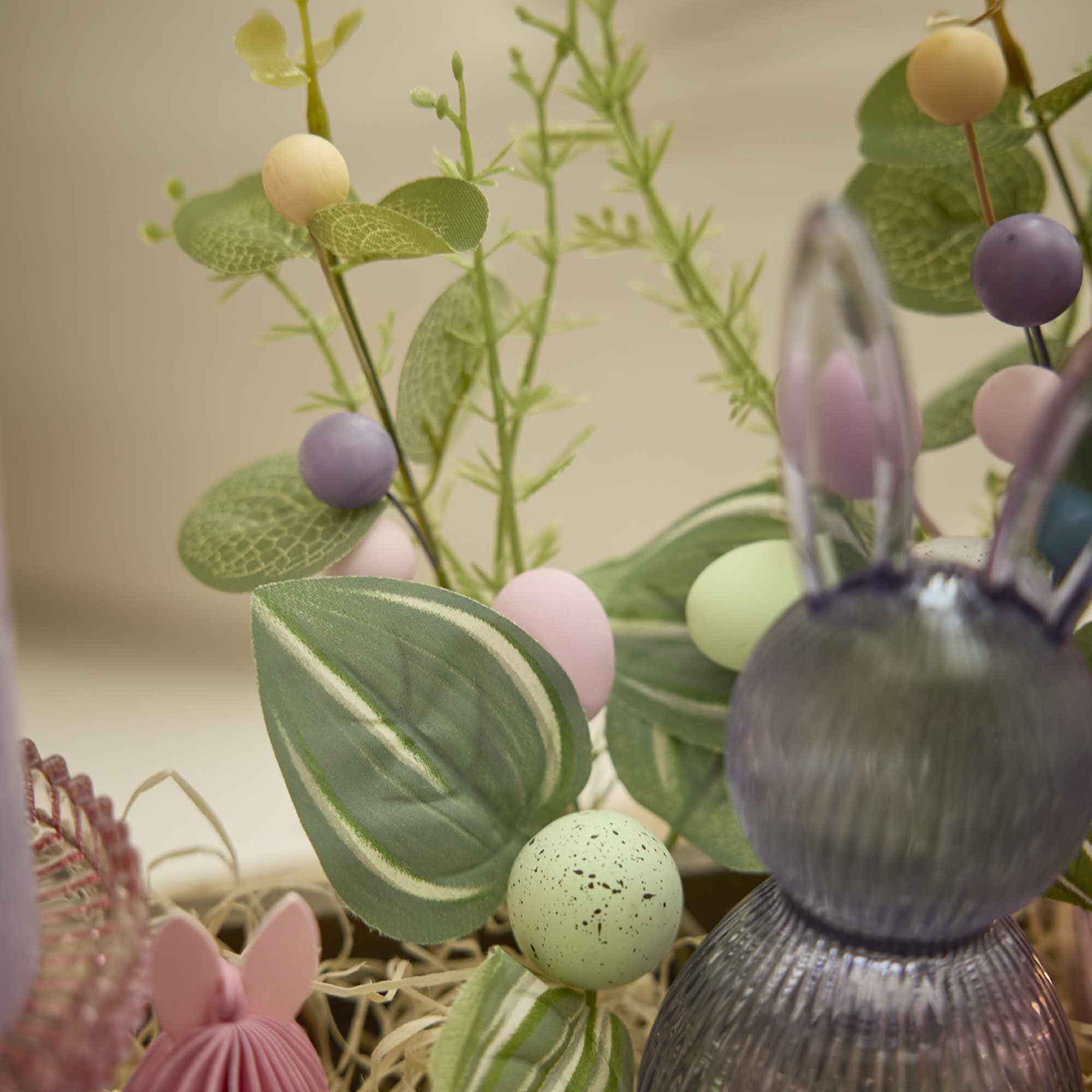 Deko-Stecker Eier/Blätter, blau/rosa/hellgrün, 27 cm