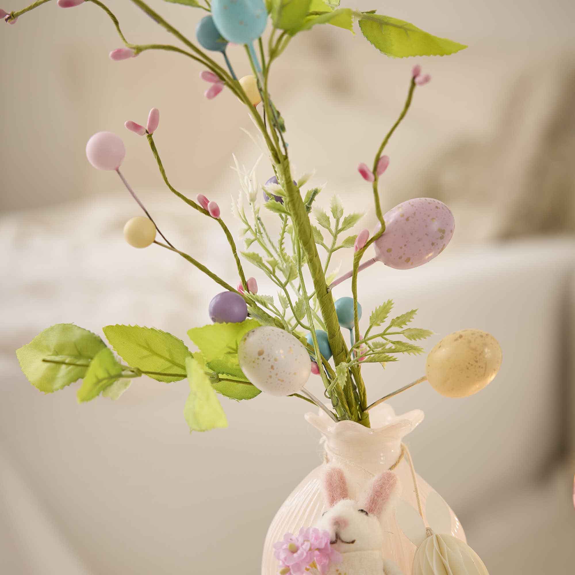 Zweig Eier/Blätter, bunt, 50 cm
