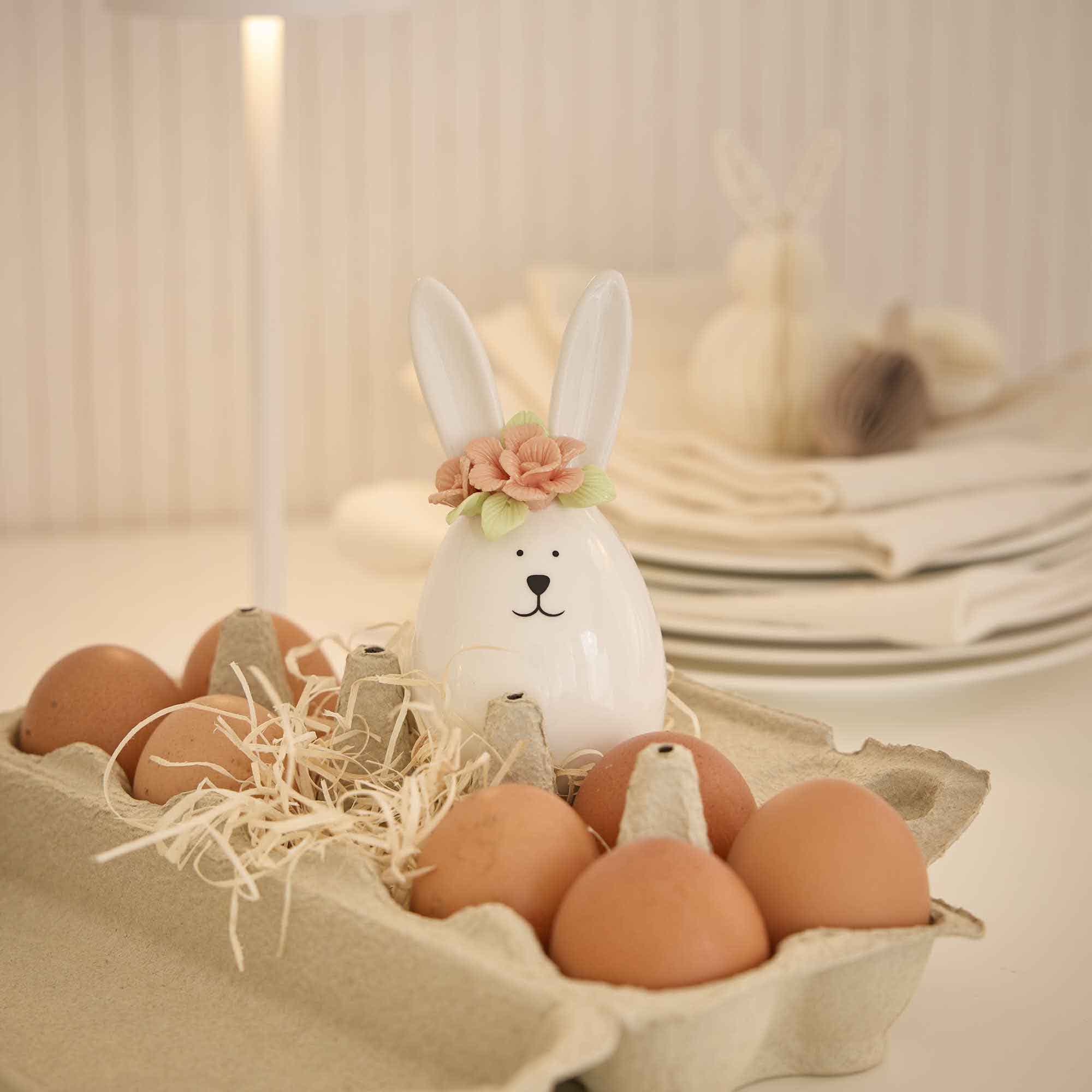 Ei-Hase Blumen, orange, 12 cm