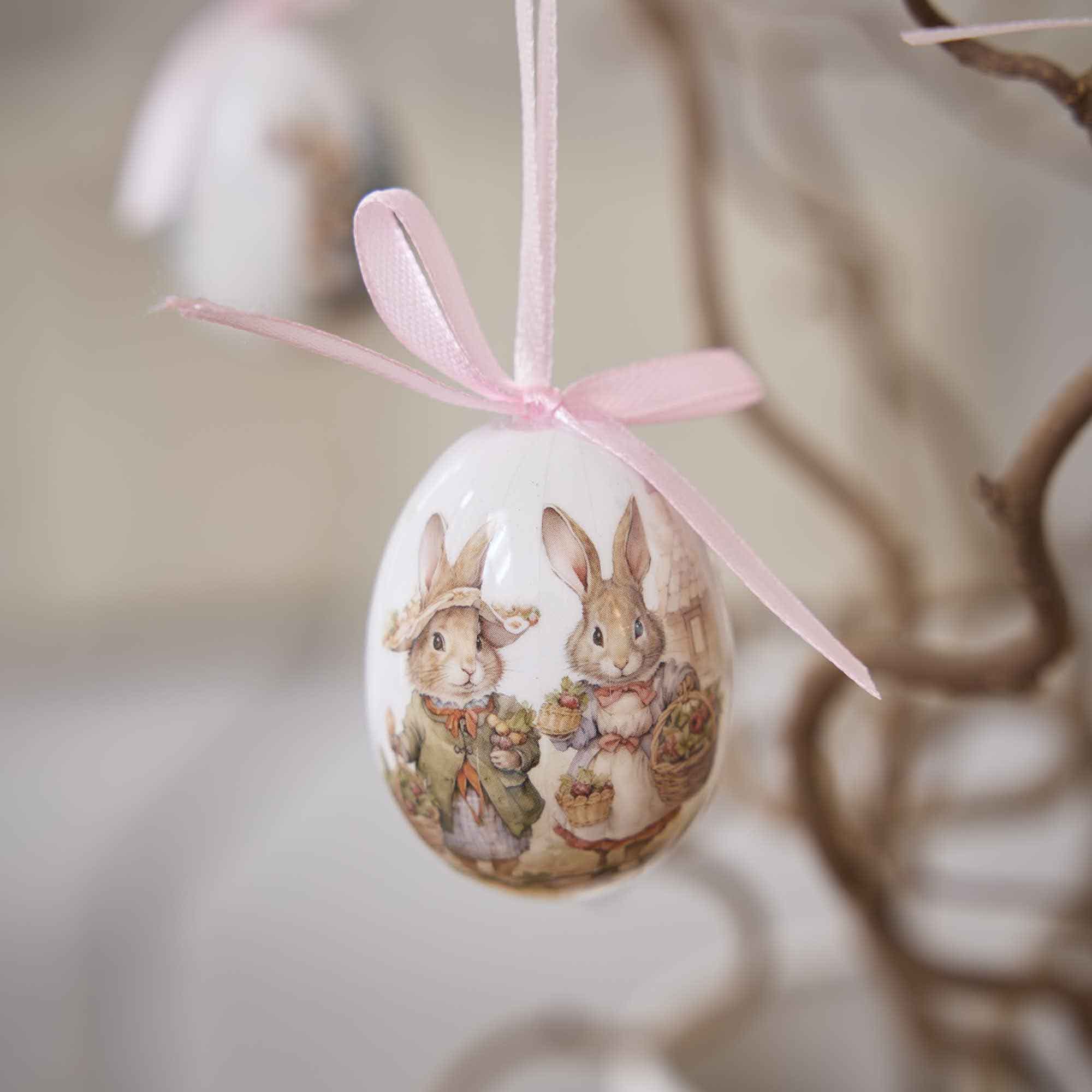 Anhänger Glanz-Ei, Hase/Korb, 6 cm