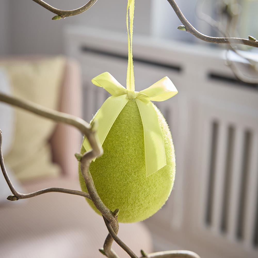 Anhänger Flock-Ei, grün, 10 cm