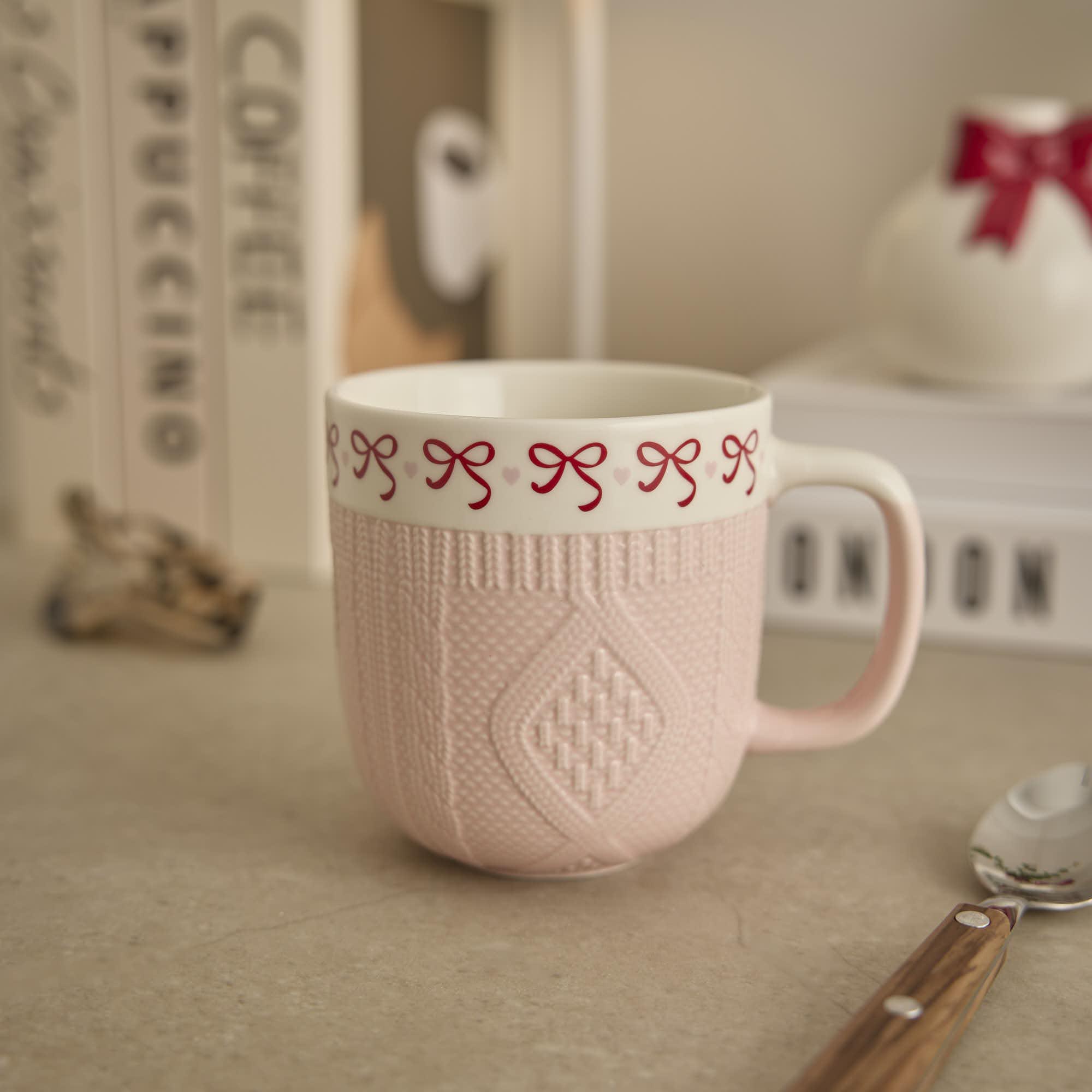 Becher Strick-Motiv, Schleife, 345 ml