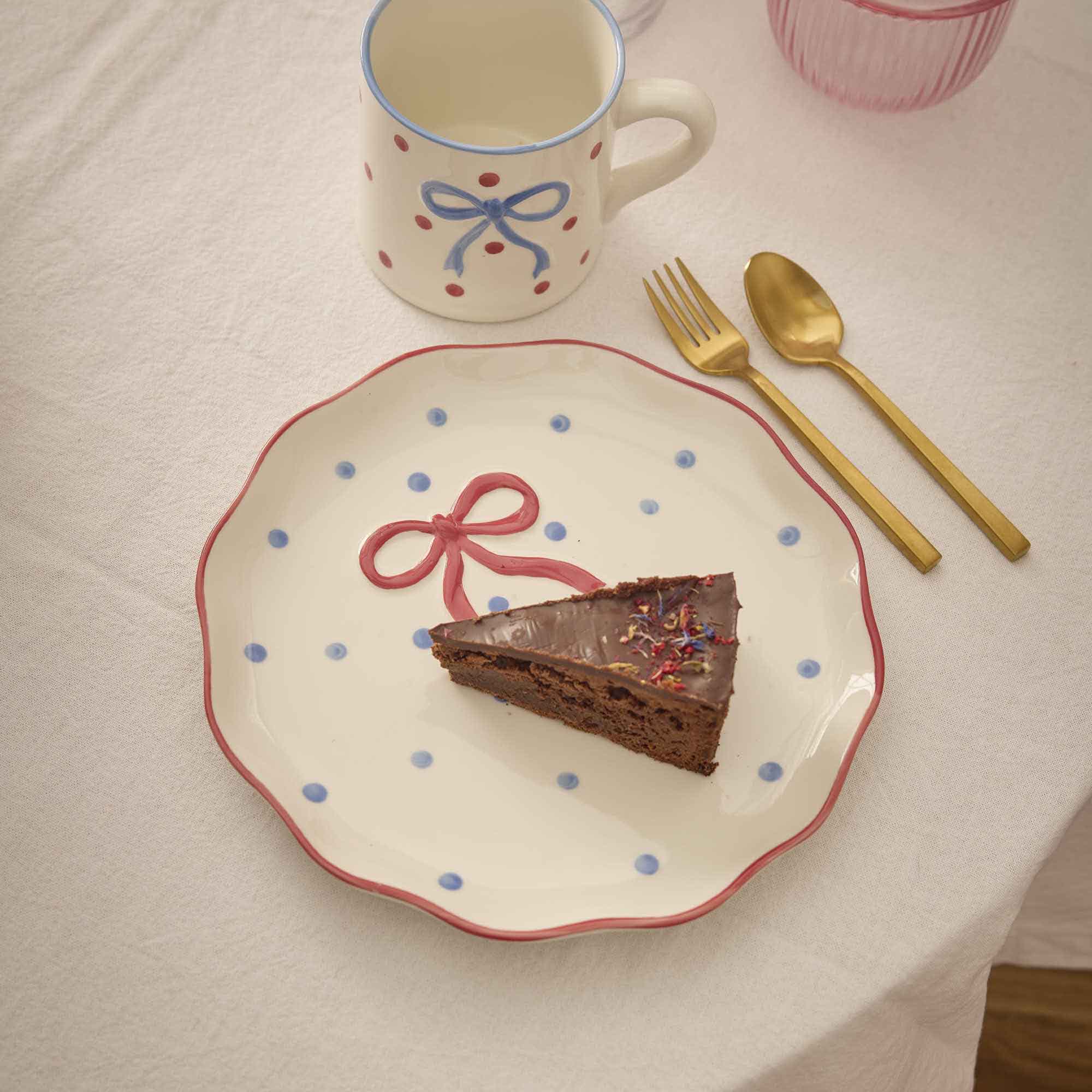 Teller Schleife/Punkte, rot, 21 cm