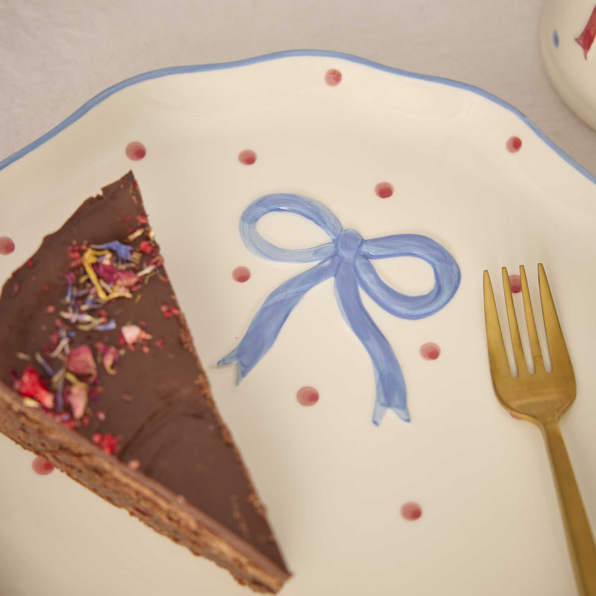 Teller Schleife/Punkte, blau, 21 cm