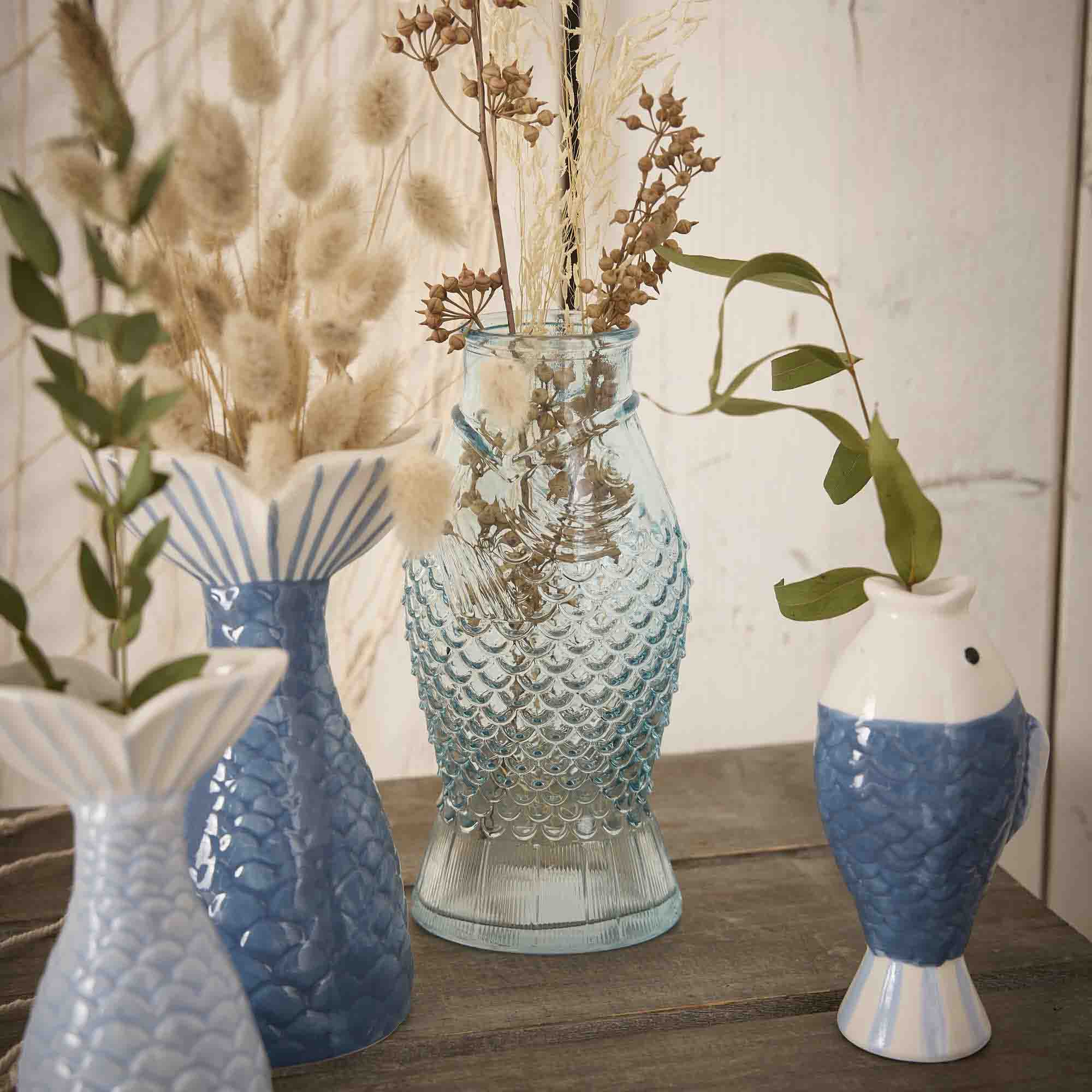 Glas-Vase Fischform, hellblau, 18 cm