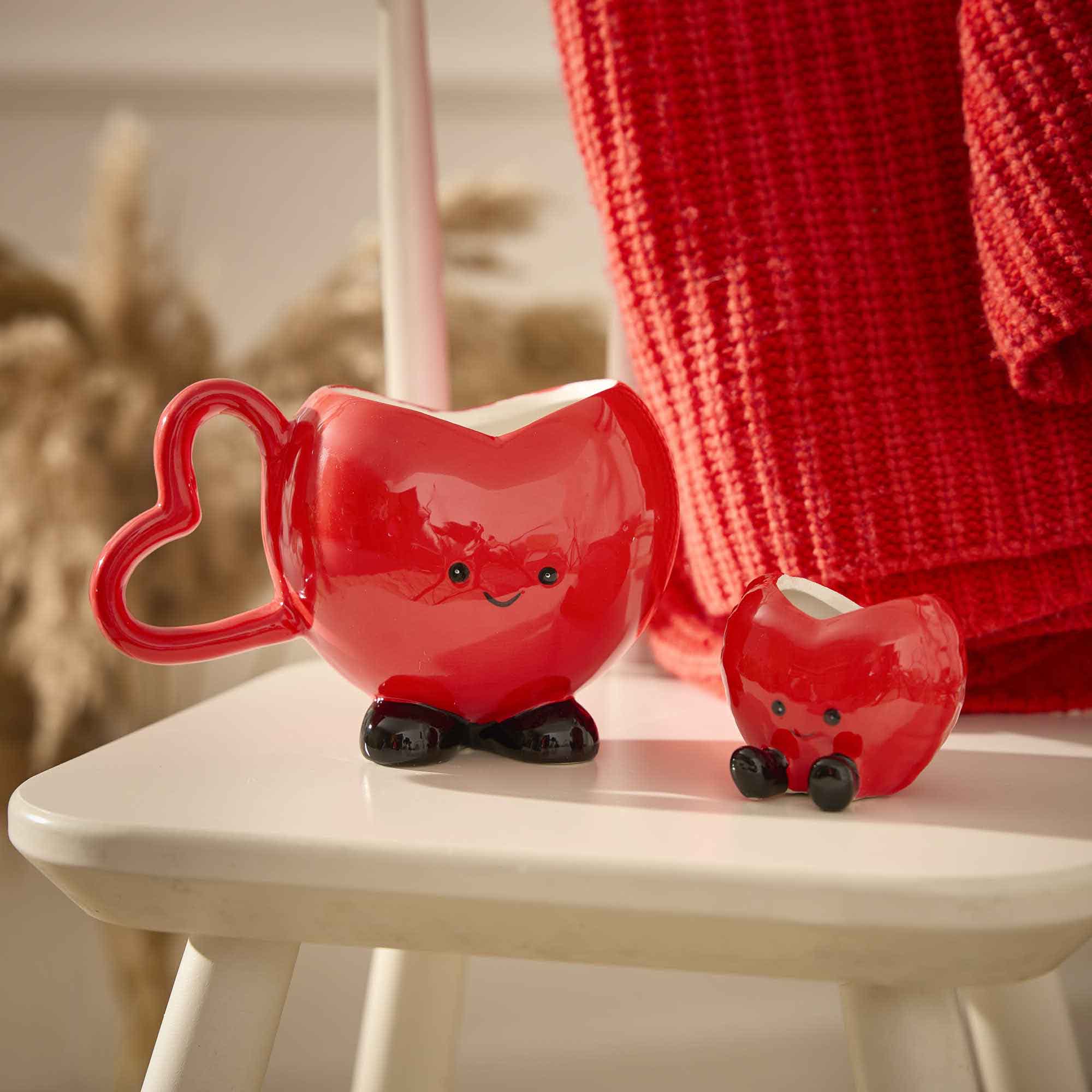 Herz-Deko mit Gesicht, rot, 7 x 5.5 cm