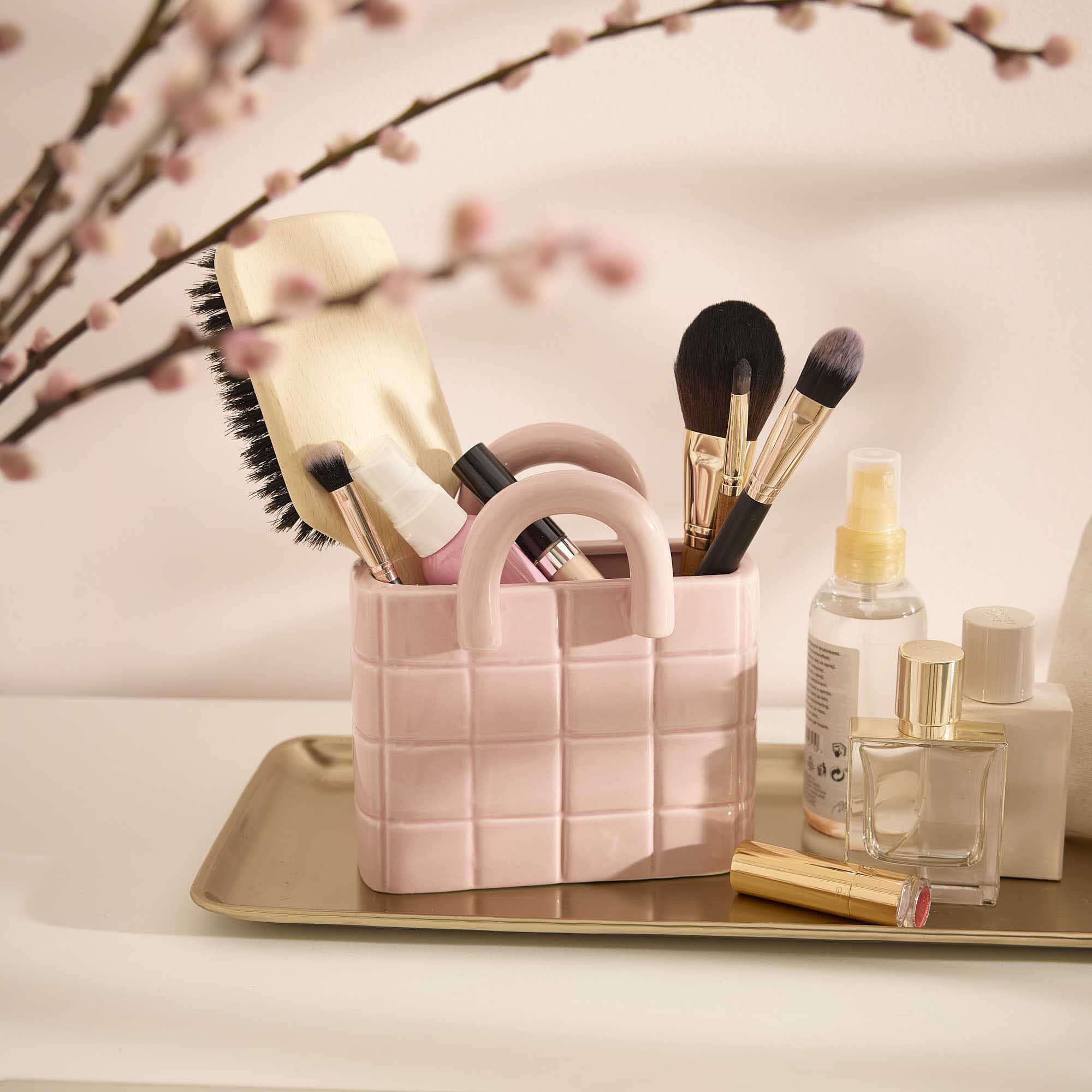 Vase Handtasche, Karo/rosa, 15.5 x 16.5 cm