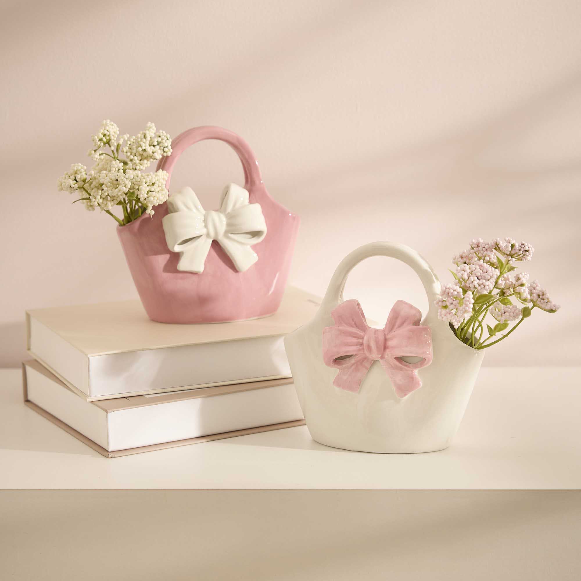 Vase Tasche mit Schleife, weiß, 15.7 x 6.8 x 15.8